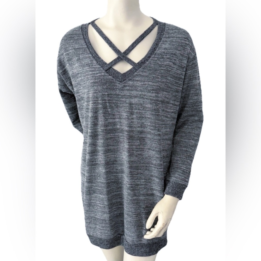 Inspired Hearts Knit Dress Women’s L Heather Gray Long Sleeve Tunic Cross Neck